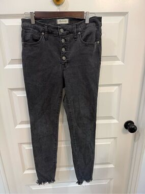 Madewell 9" Mid-Rise Skinny Jeans Button Fly Frayed Hem Grey Wash Size 30